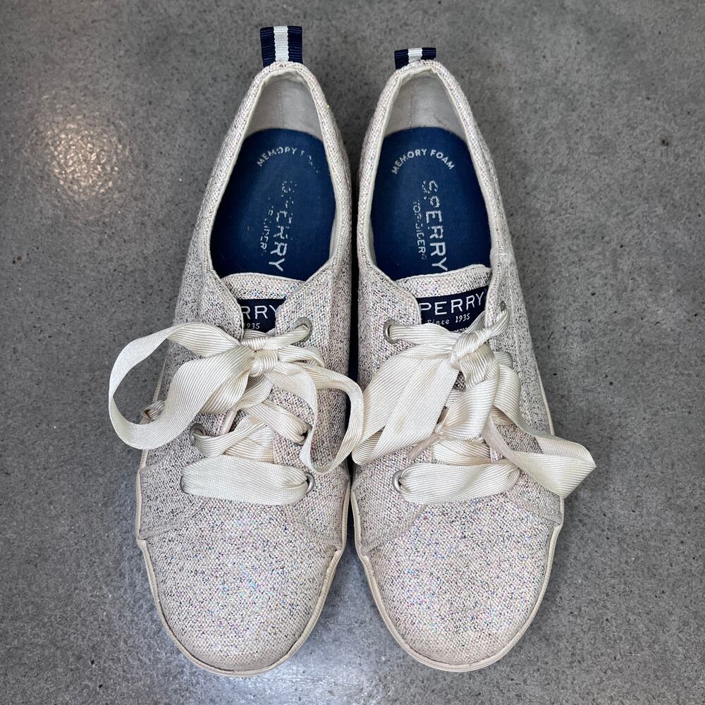 Sperry Crest Vibe beige glitter fashion sneaker youth girls size 3 shoes